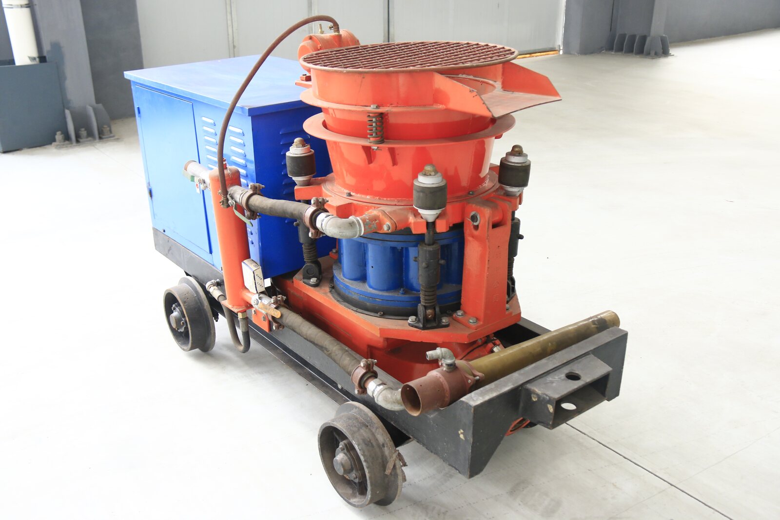 Shotcrete machine photographed before roadway deployment
